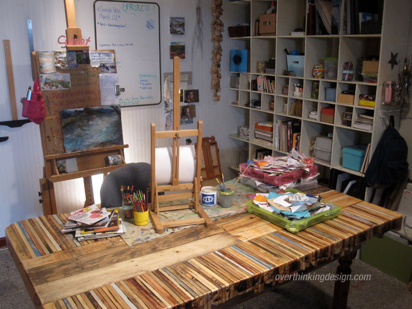 Photo of the pallet desk in the collage studio